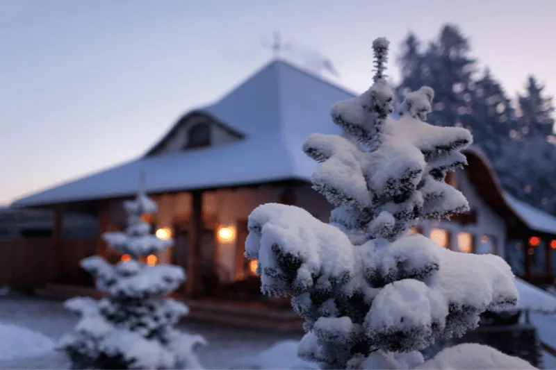 Front of a home in the winter.