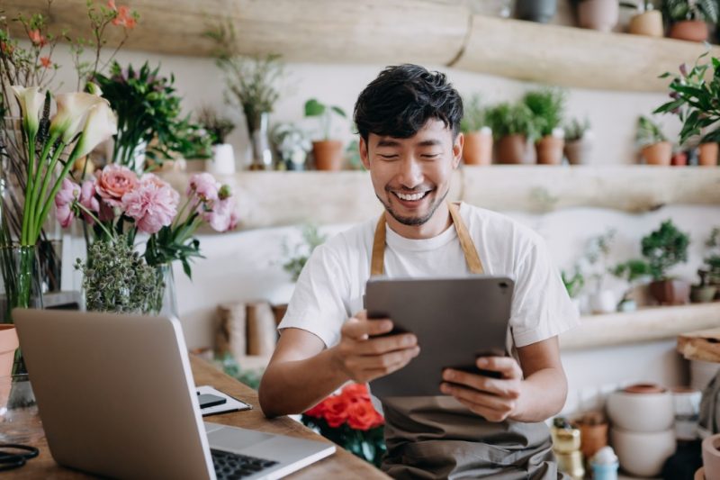 Self employed owner at his store.